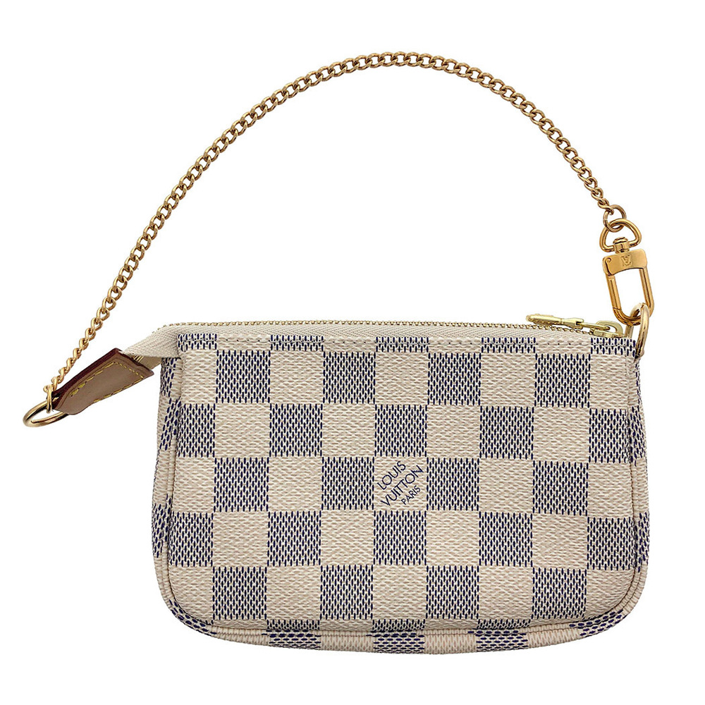 Louis Vuitton Mini Pochette Damier Azur Chain Hand Bag White Pouch